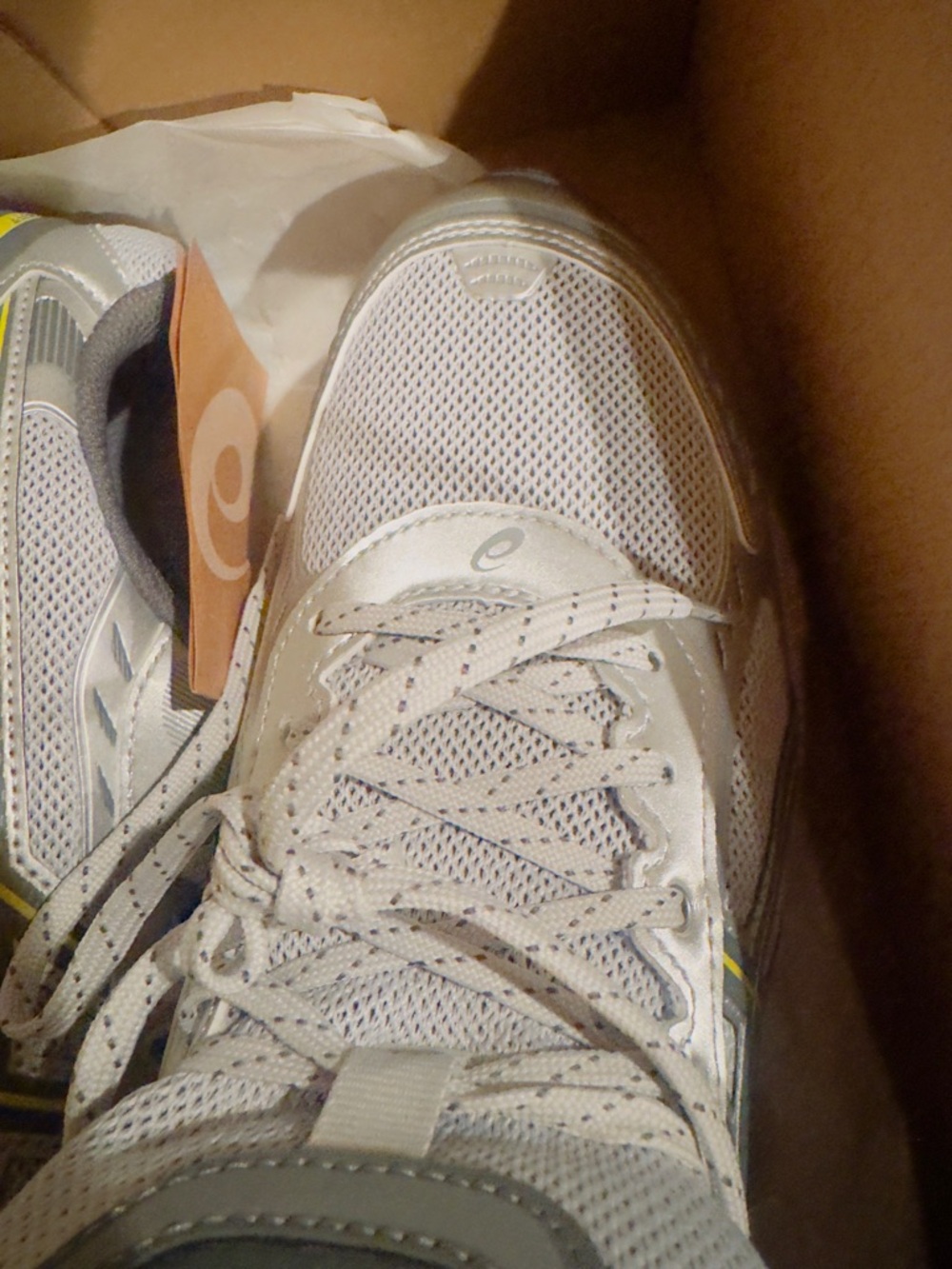 New men’s Asics White and Silver Mesh Athletic Shoes